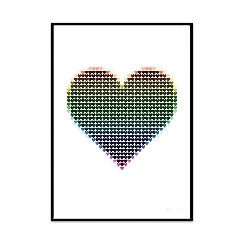 my pixel heart rainbow edition illustration limited edition art print for your home decor gallery wall at home. created by phil at what phil sees.