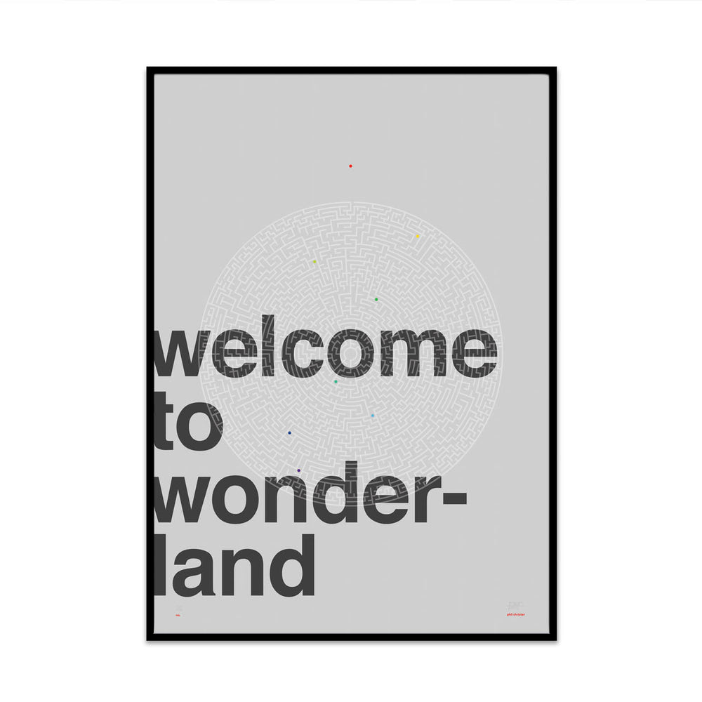 return to wonderland typography limited edition art print for you stylish modern home decor created by phil christer for what phil sees